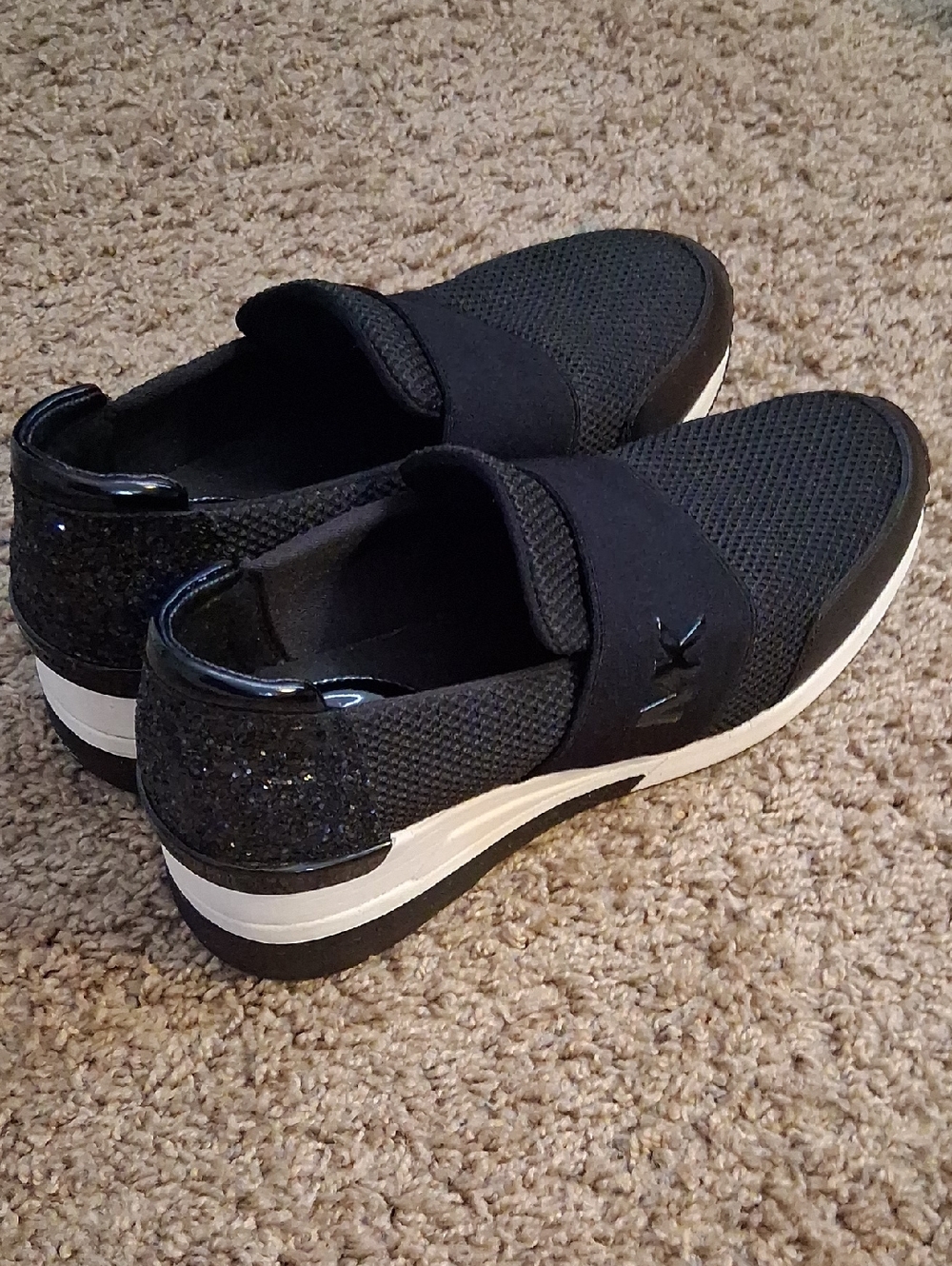 Michael Kors Black Slip-On Knit Loafers with Glitter Heel